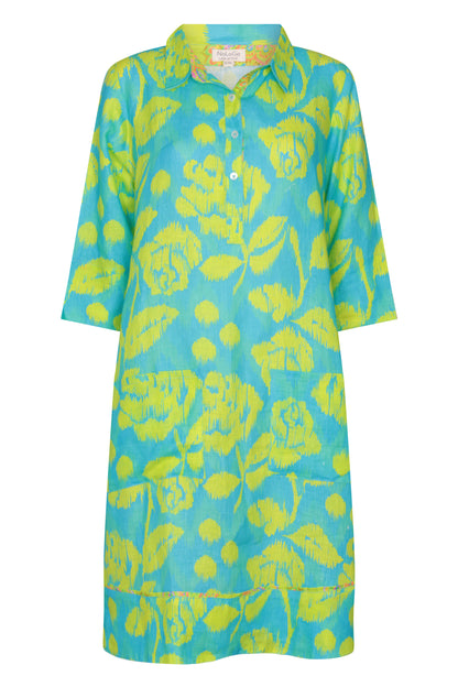 Up Town Linen Shirt Dress - Ikat Rose - Lime
