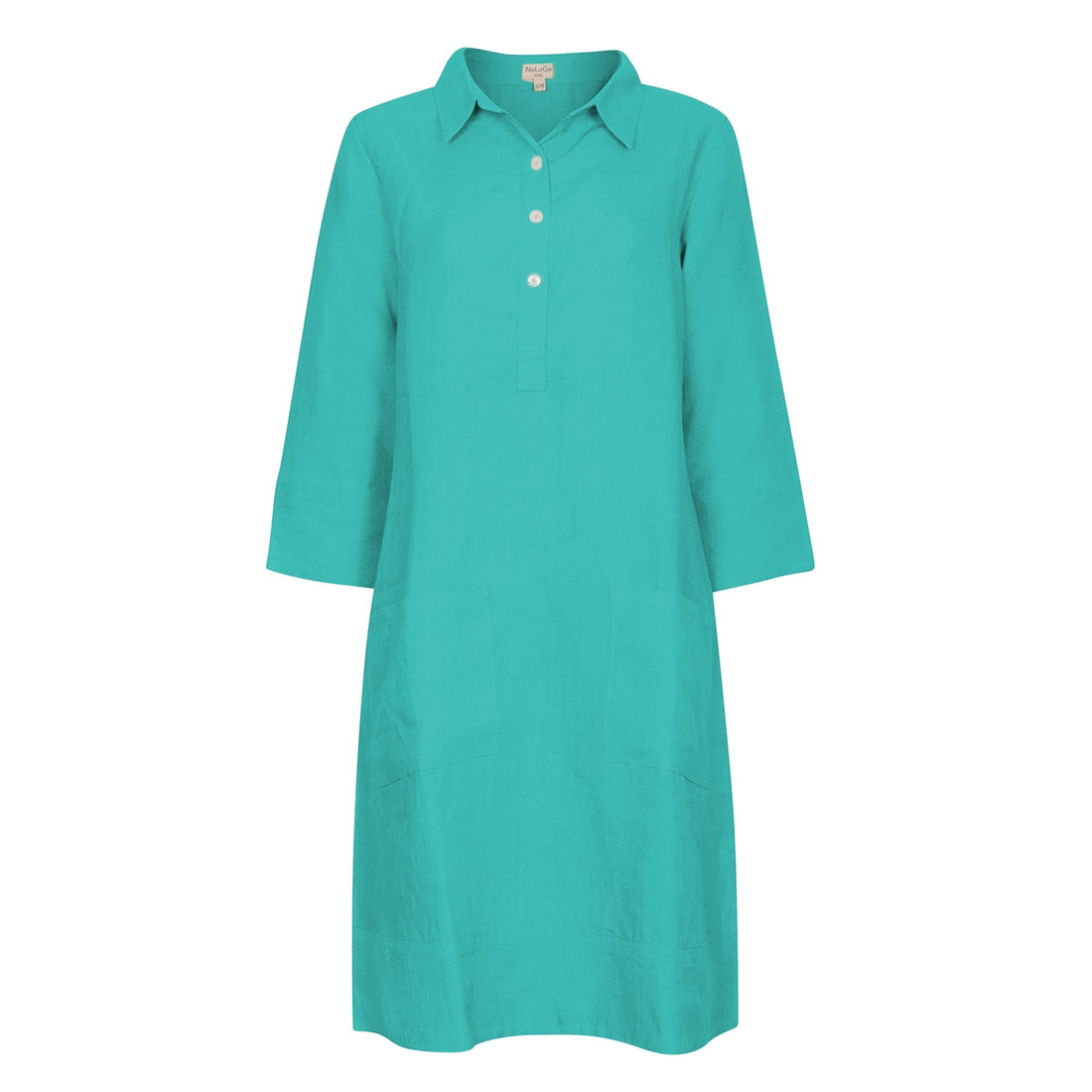 Up Town Linen Shirt Dress - Aqua