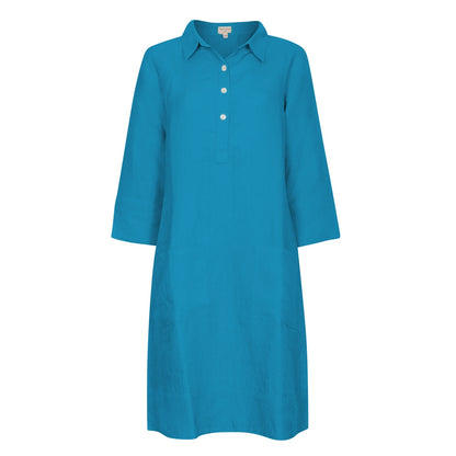 Up Town Linen Shirt Dress - Peacock