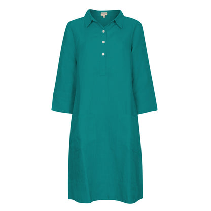 Up Town Linen Shirt Dress - Peacock