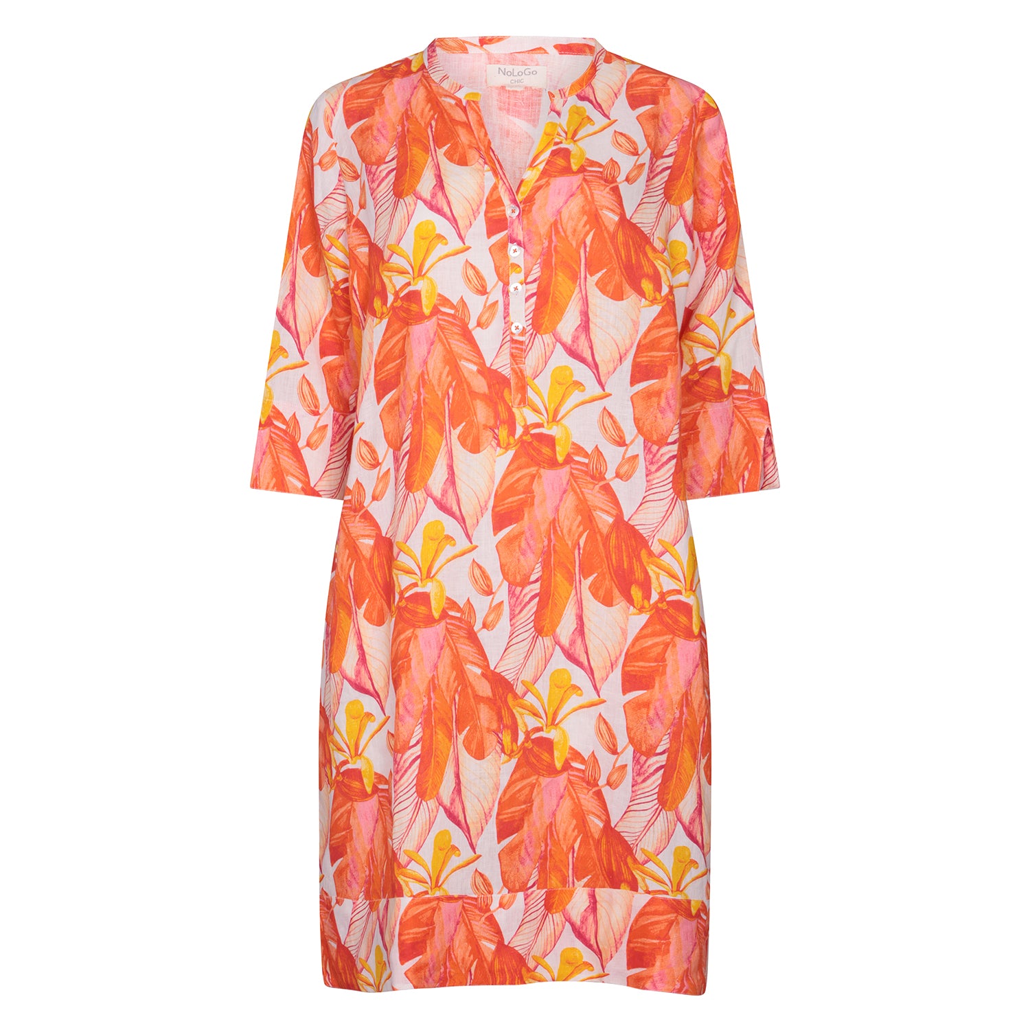 Printed Linen Tunic Dress Citrus Flower - Orange White