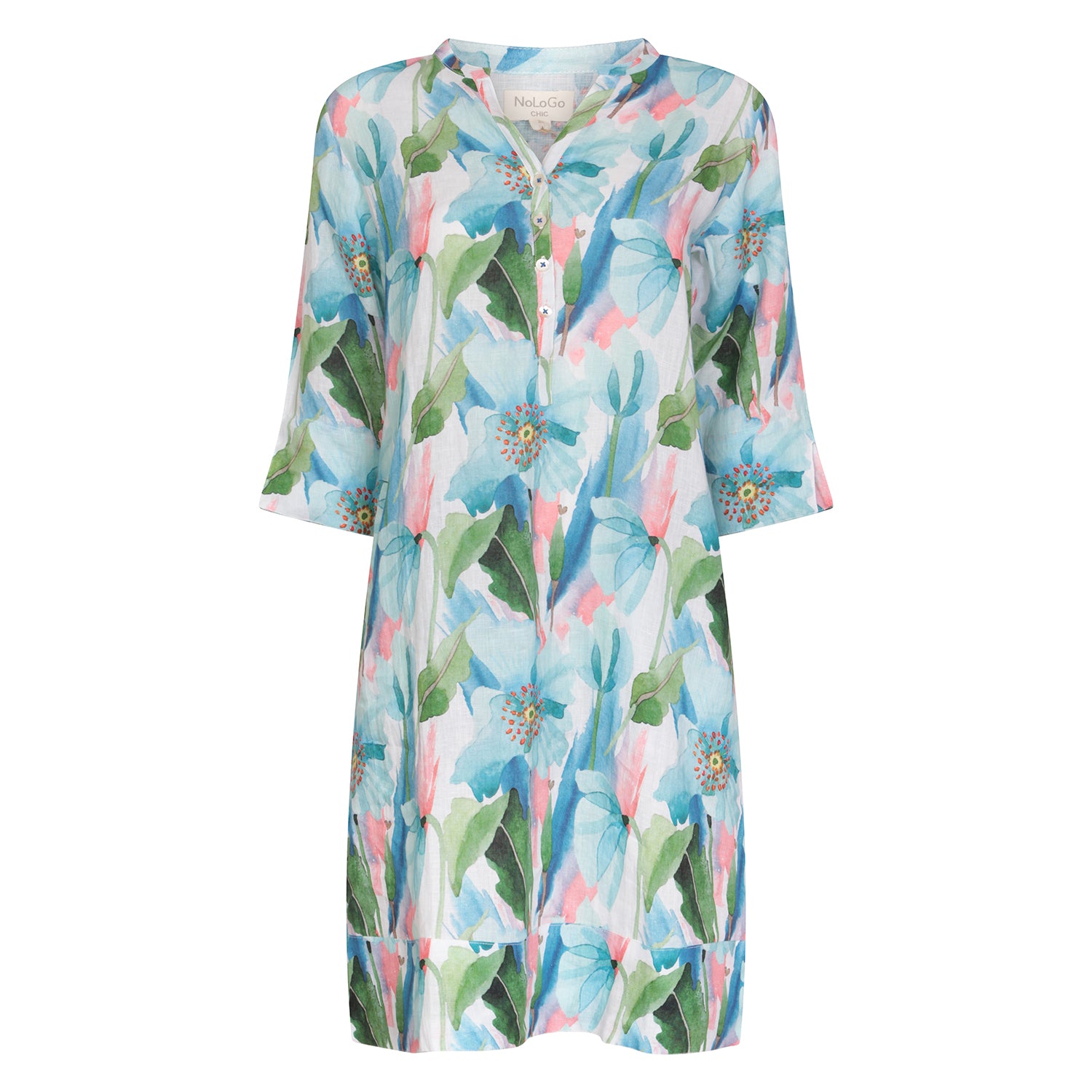 Tulip Poppy Classic Tunic Dress Linen Blue