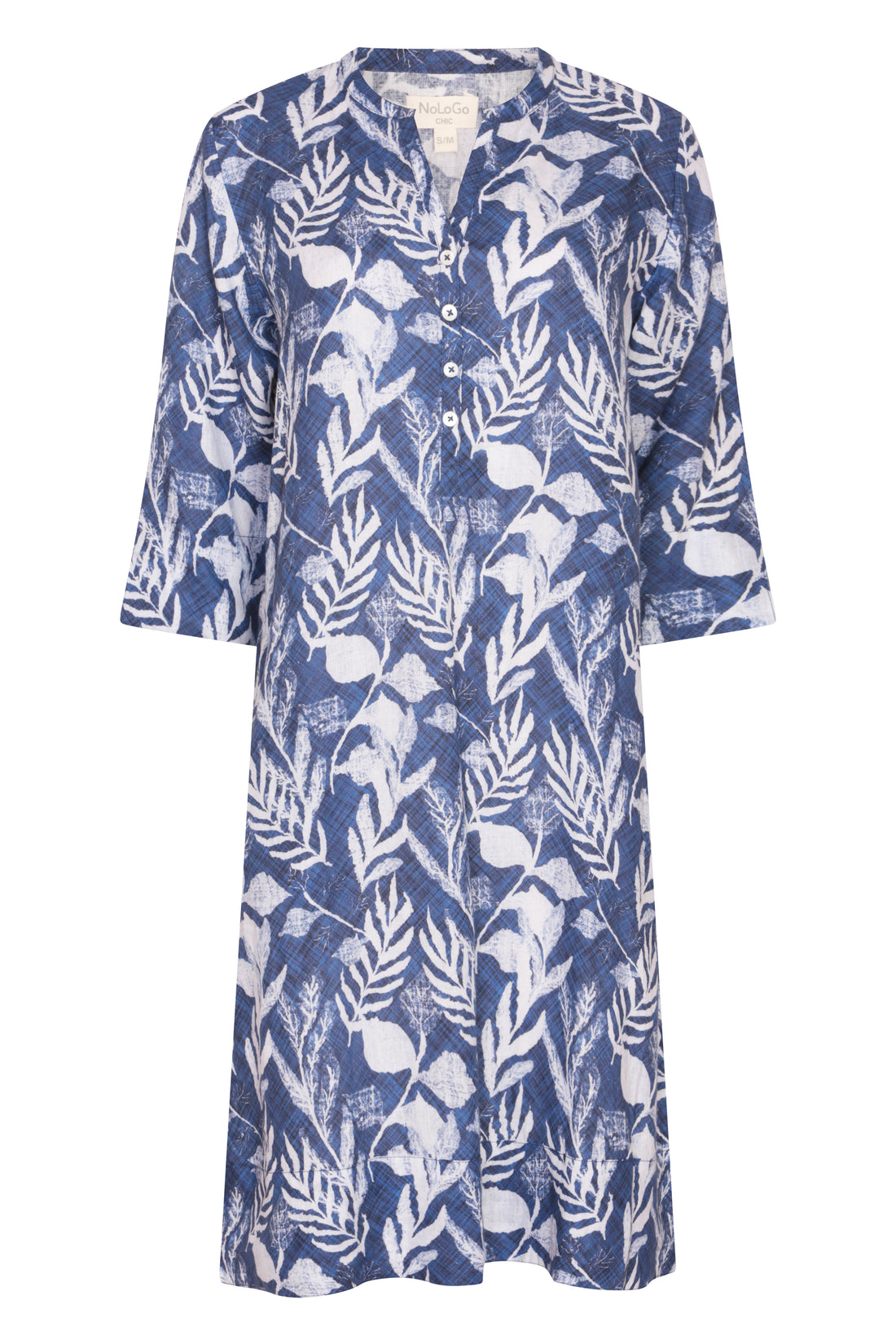 Blue Forest Print Tunic Classic Dress Linen Blue