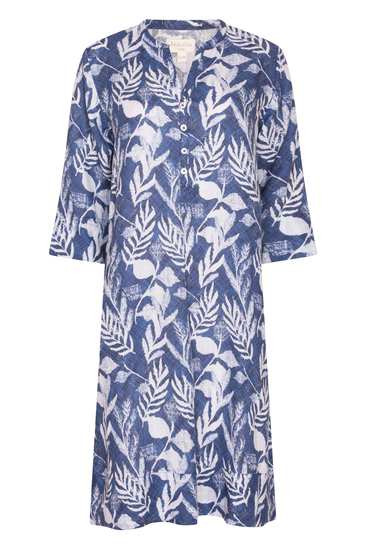 Blue Forest Print Tunic Classic Dress Linen Blue