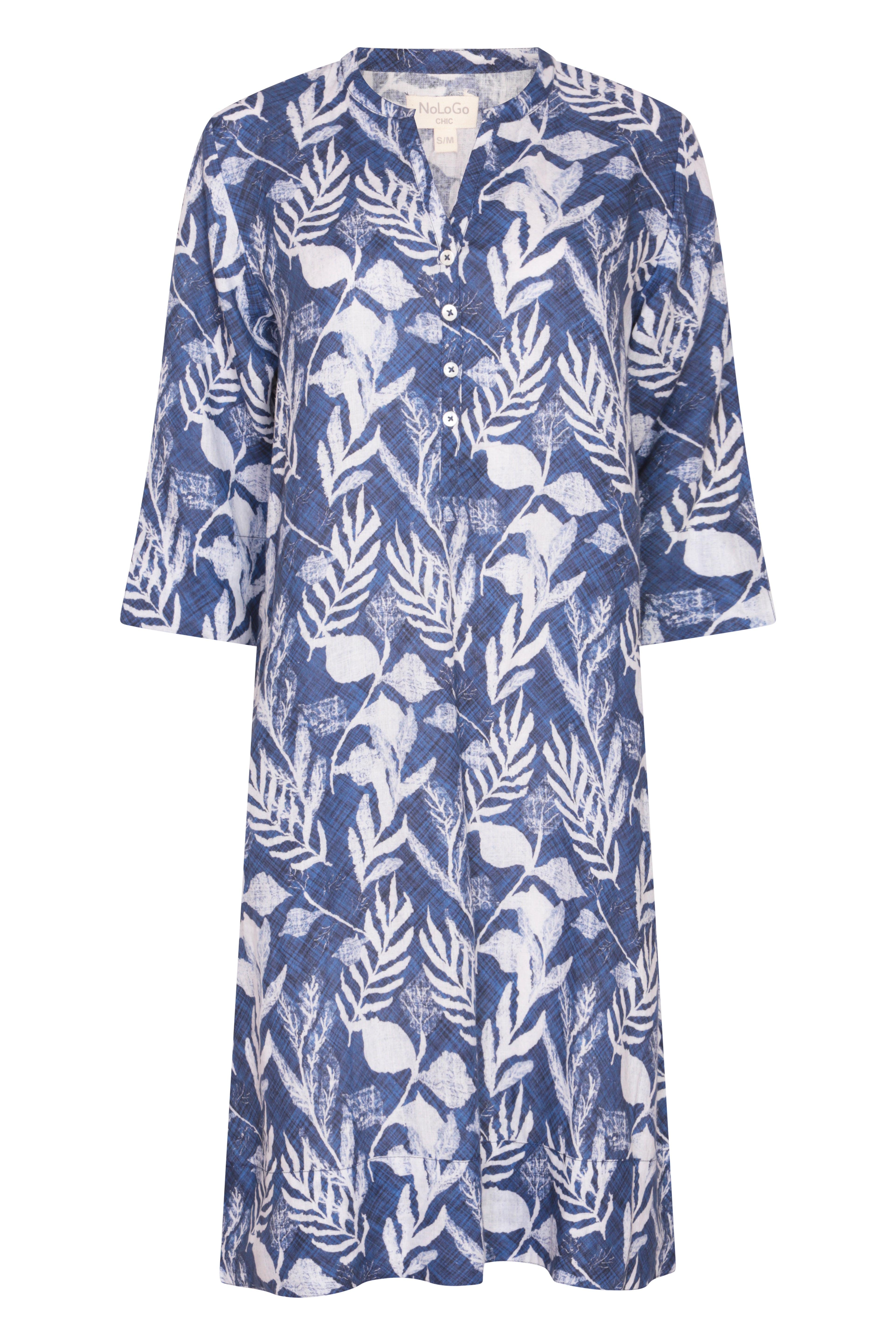 Blue Forest Print Tunic Classic Dress Linen Blue