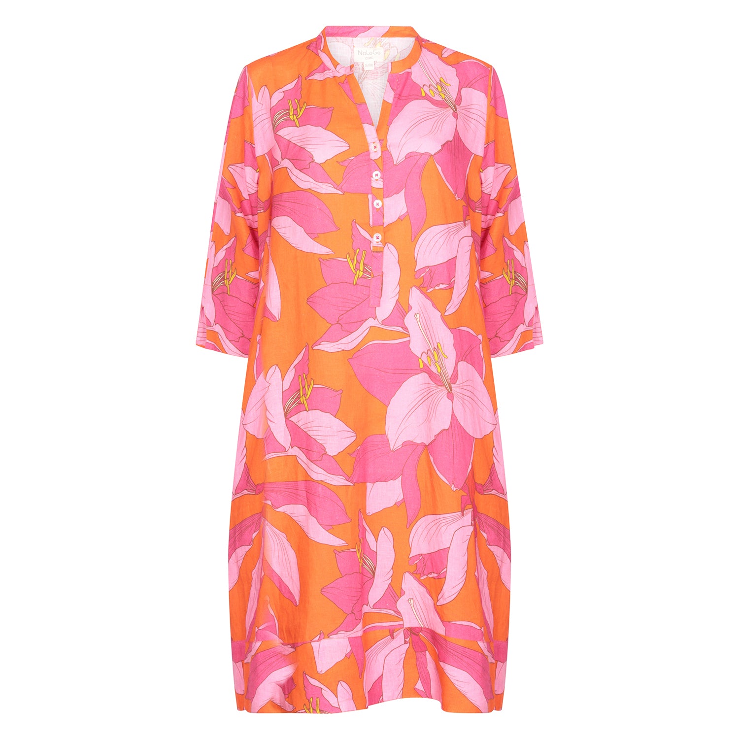 Fruit Flower Classic Tunic Dress Linen - Pink