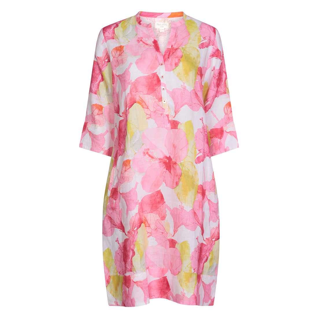 Hibiscus Hill on White Tunic Dress Linen