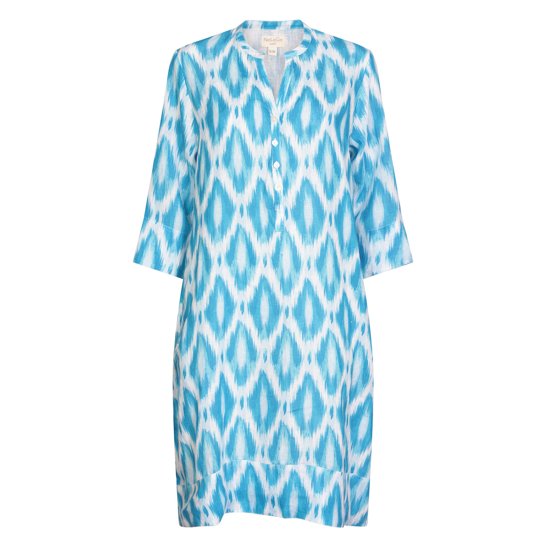 Ikat Tunic Dress Linen - Summer Blue