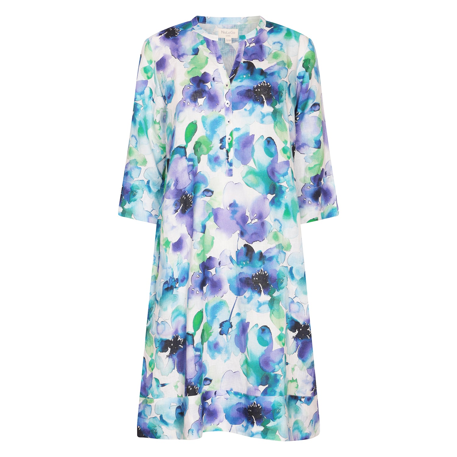Water Petal Print Tunic Classic Dress Linen Multi