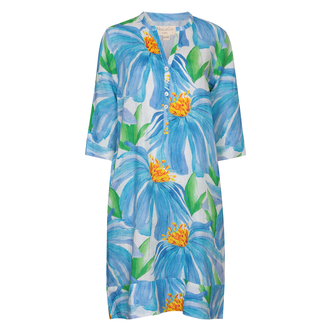 Denim Flower Linen Tunic Dress
