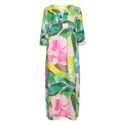 Paper Rose Print Linen Maxi Dress - Multi