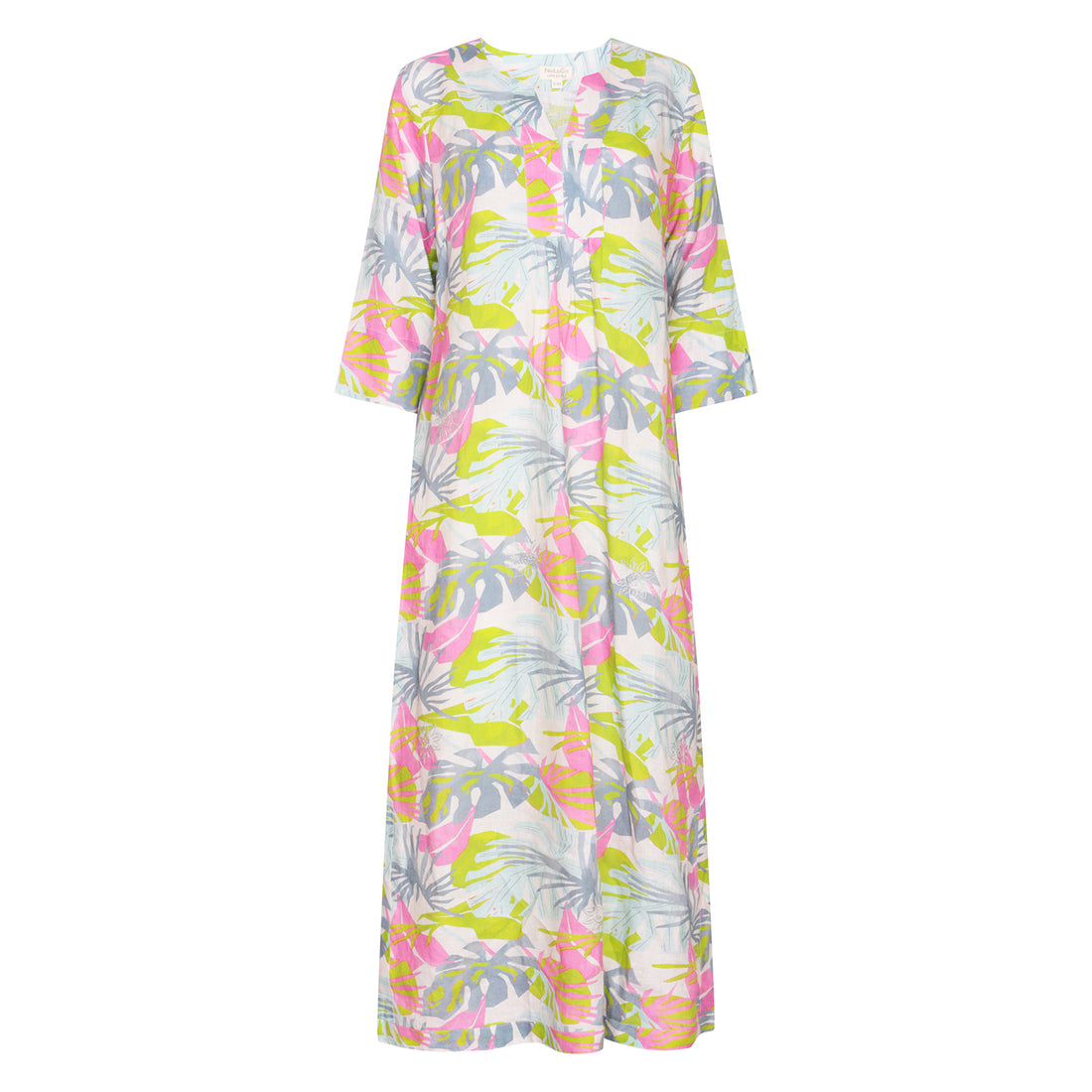 Fern Silver Leaf Maxi Dress Linen Multi