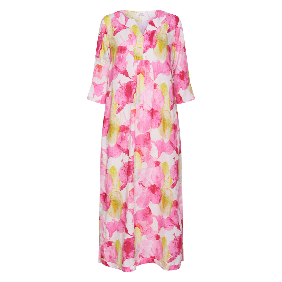 Hibiscus Hill Print Maxi Dress Linen - Multi