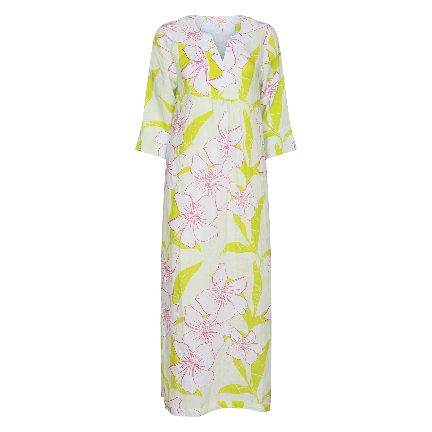 Printed Linen Maxi Dress Linen Key Lime