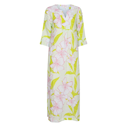 Printed Linen Maxi Dress Linen Key Lime