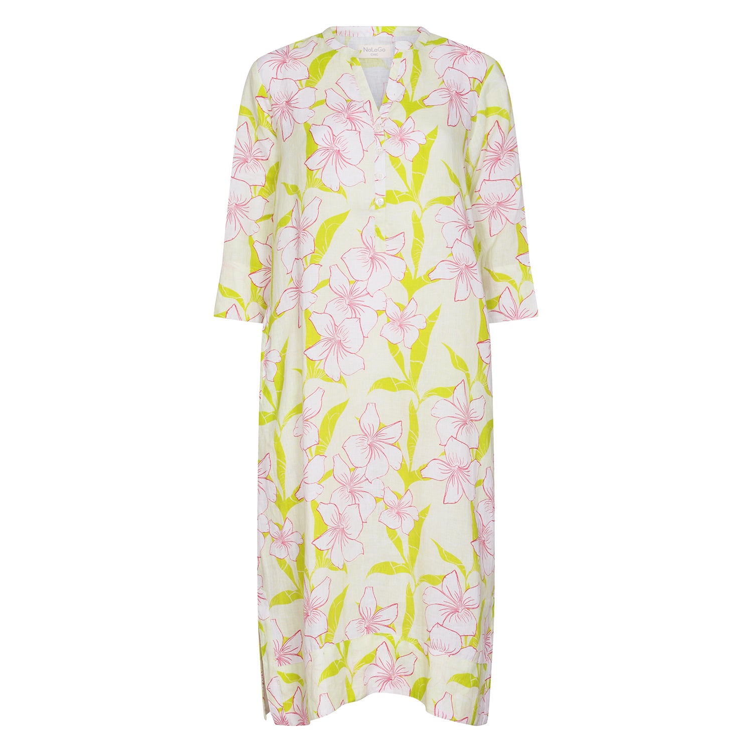 Printed Linen Midi Tunic Dress Linen Key-Lime