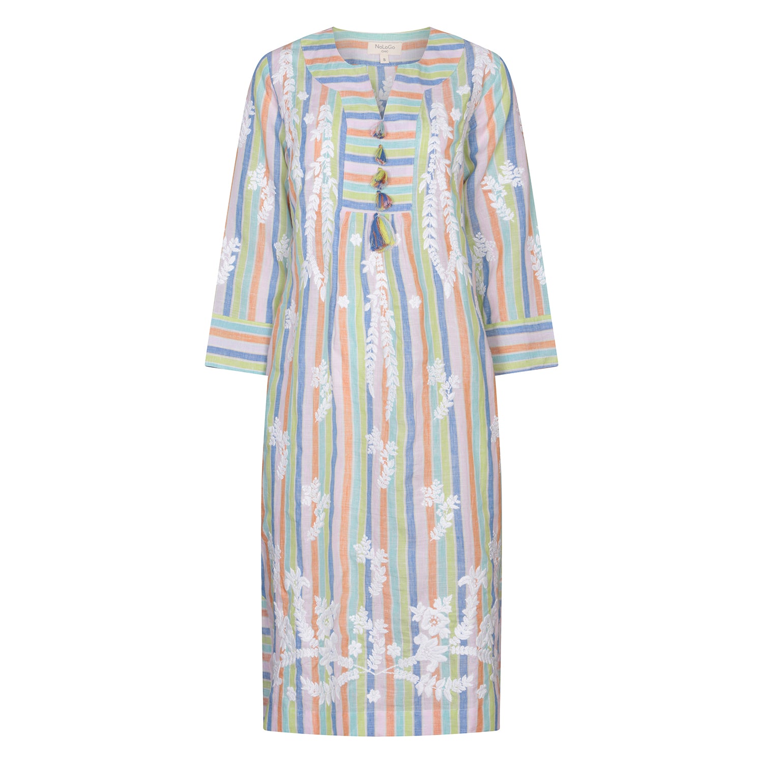 At-Ease Embroidered Stripe Linen Midi Dress - Candy Stripe