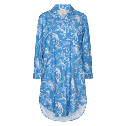 Jungle Party Nightshirt Cotton Poplin - Blue