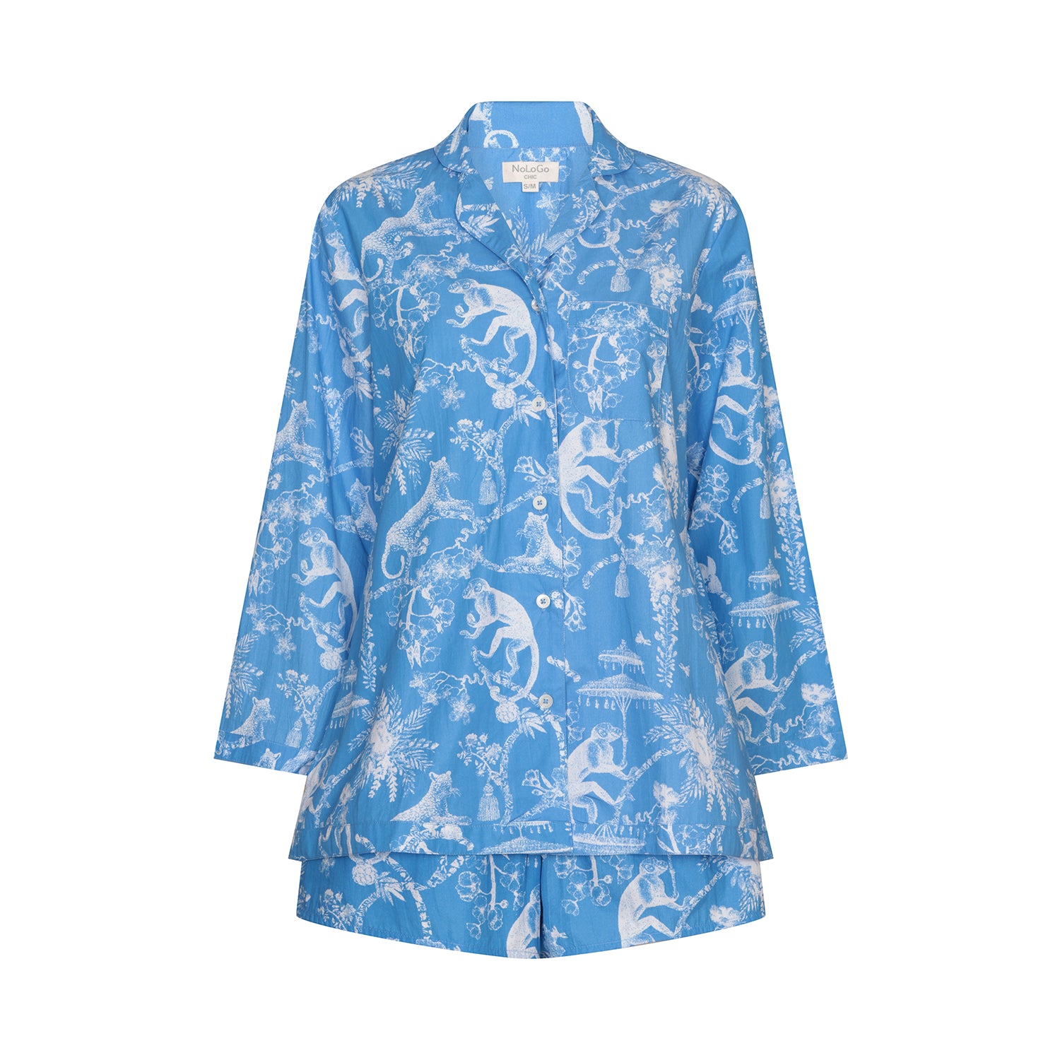 Jungle Print Cotton Poplin Shorts PJ Set - Blue