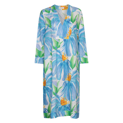 Picot Midi Dress Denim Flower