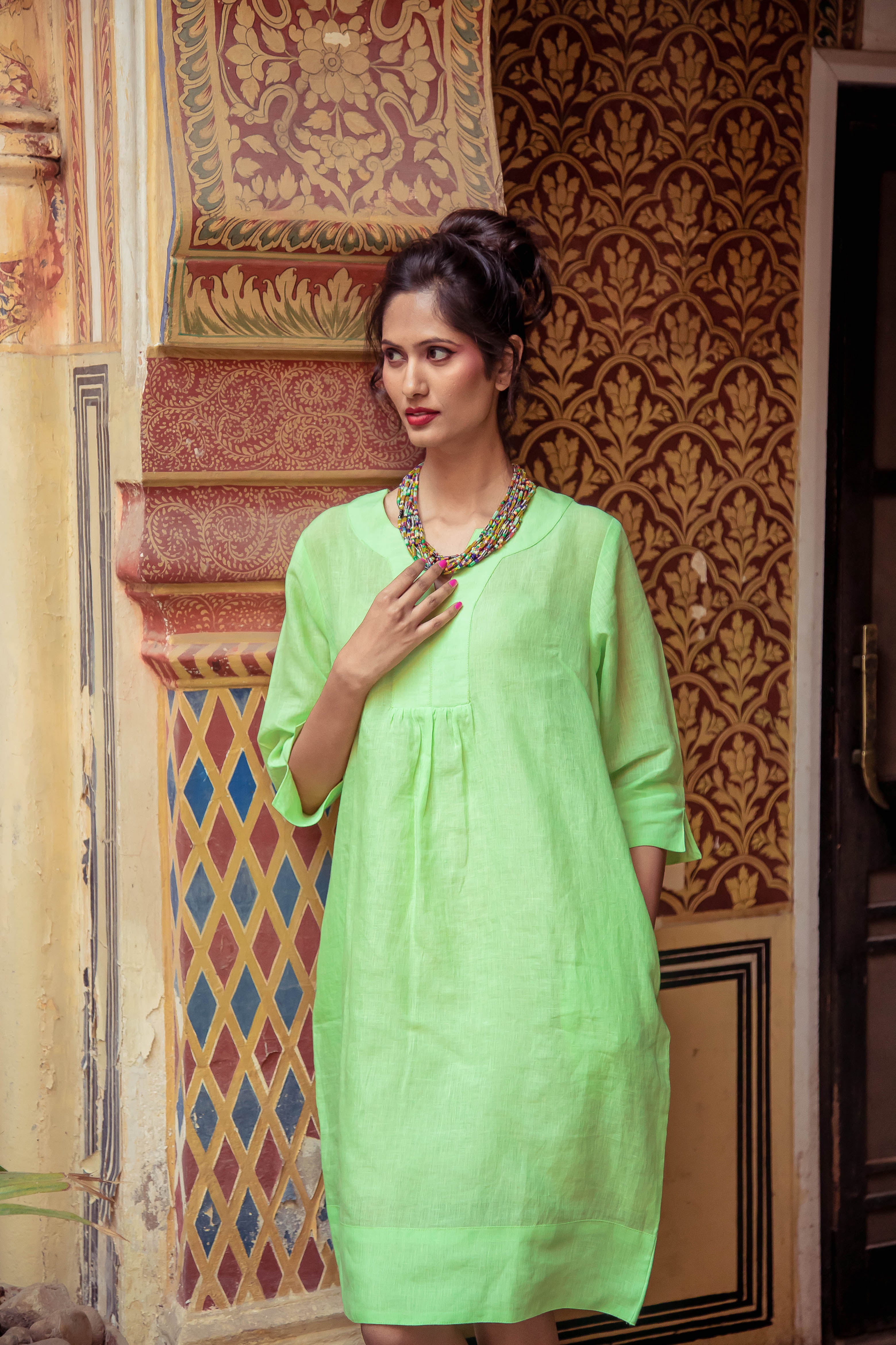 Life Style Easy Tunic Dress Linen - Parrot