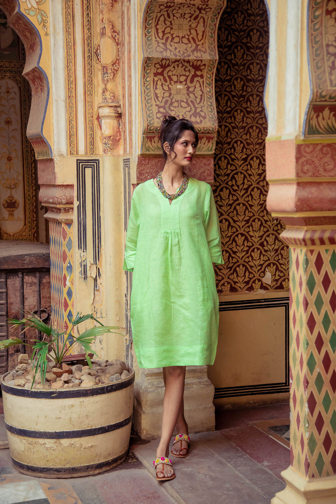 Life Style Easy Tunic Dress Linen - Parrot