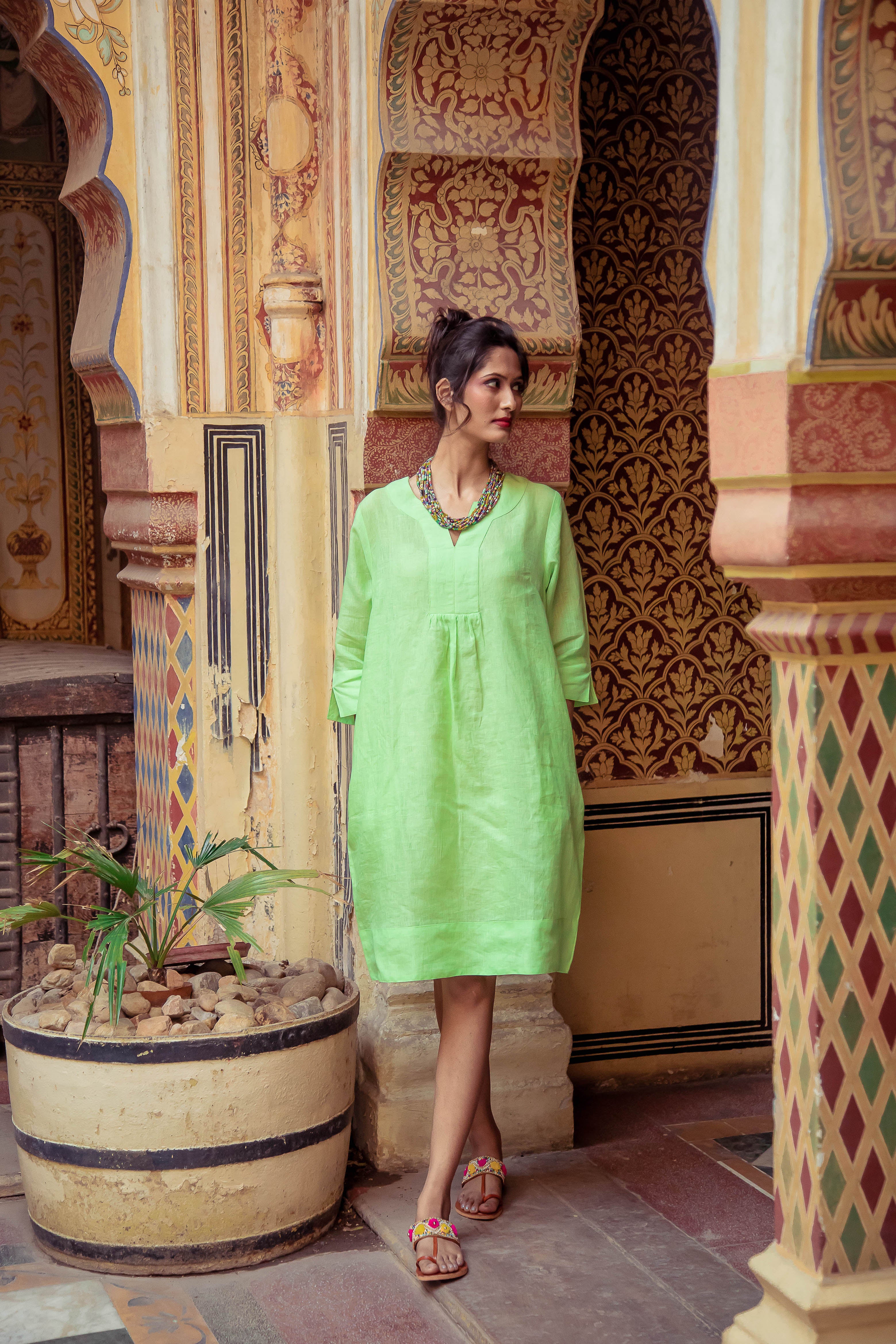 Life Style Easy Tunic Dress Linen - Parrot