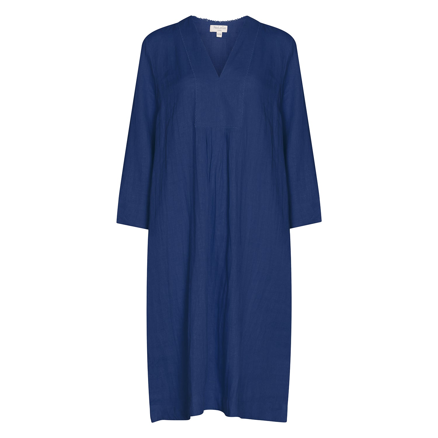 Picot MIDI Dress-Linen - Indigo