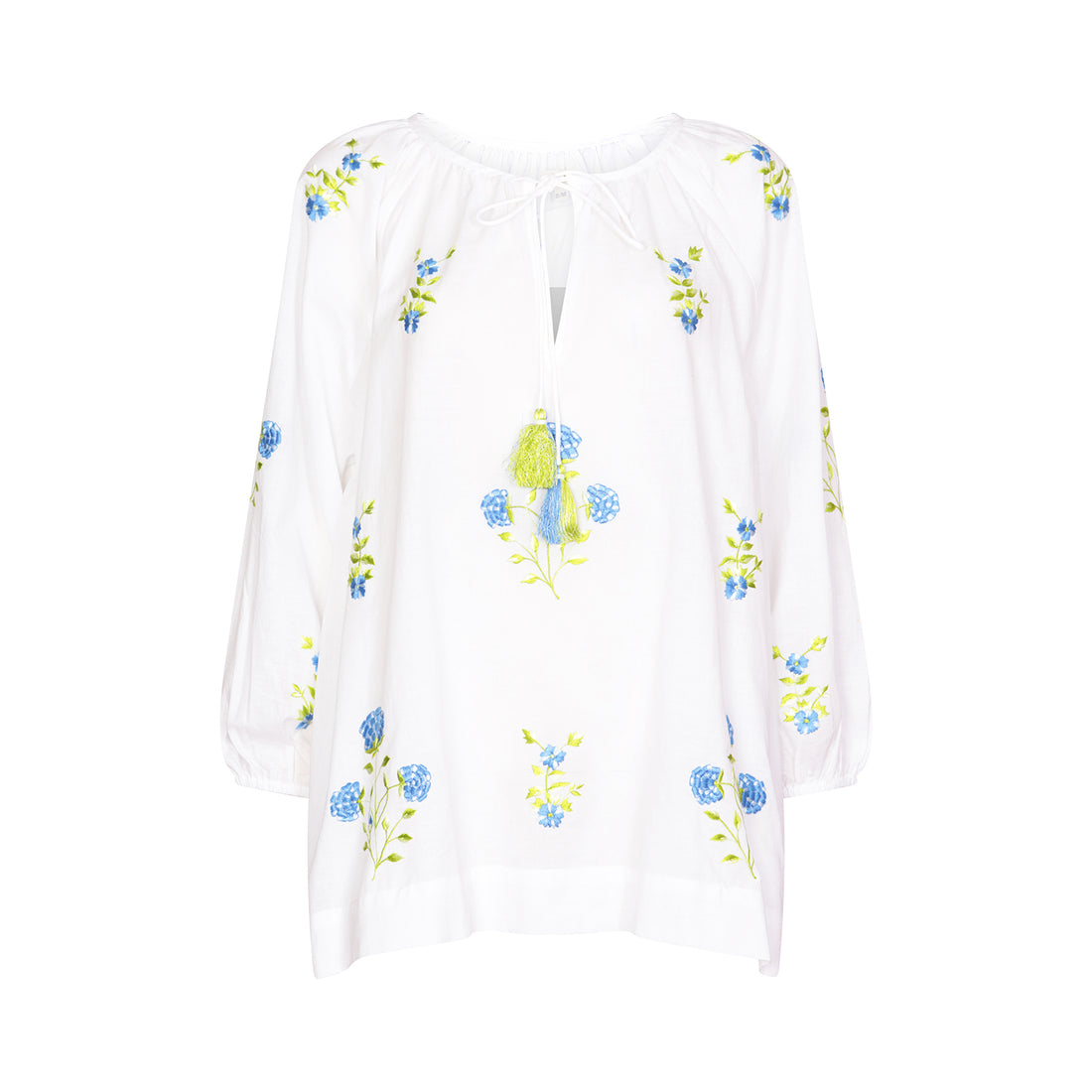 Drifter Gypsy Top with Limes Cotton Cambric White