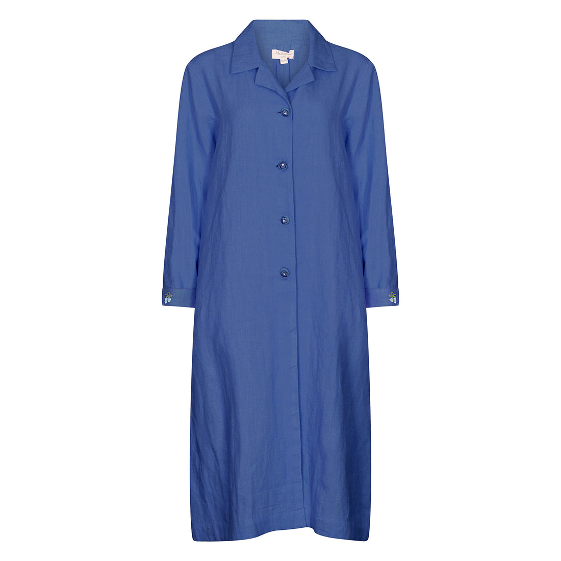 Embroidered Gertrude Coat Dress Linen Indigo