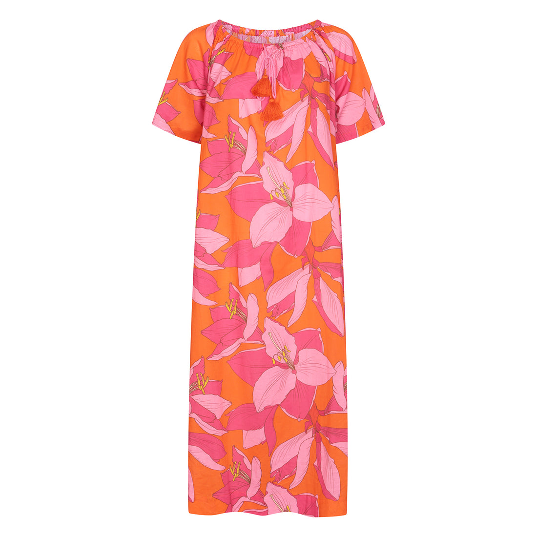 Calypso Fruit Flower Midi Dress Cotton Pink