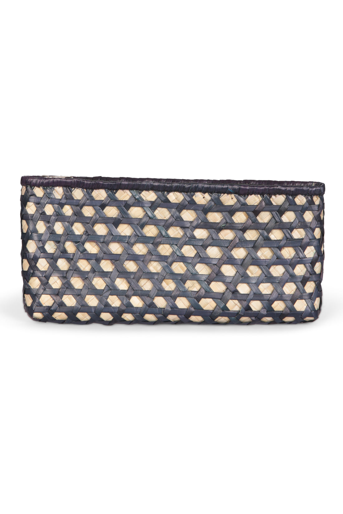 Hand Woven Holiday Clutch - French Cane -Natural & Indigo
