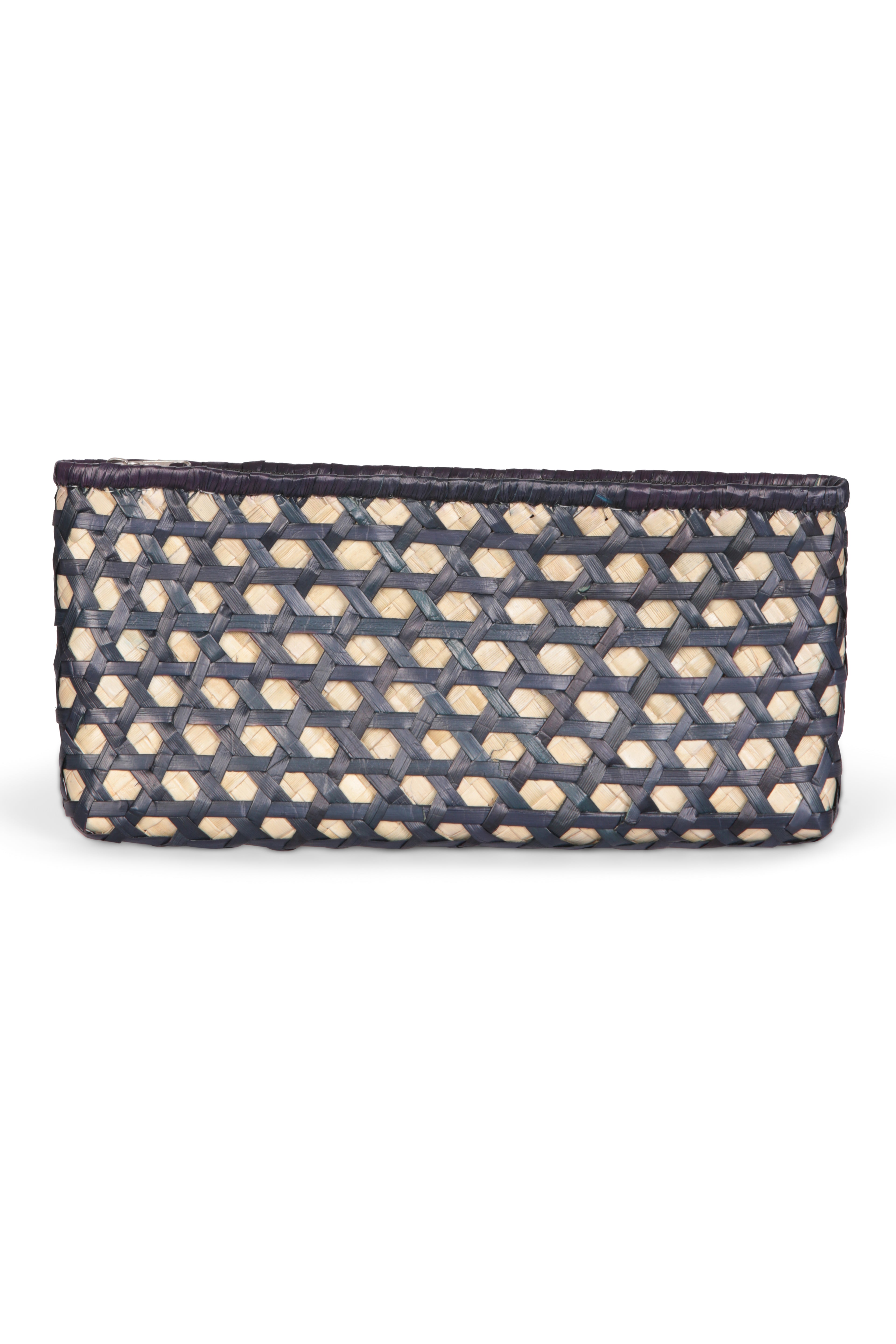 Hand Woven Holiday Clutch - French Cane -Natural &amp; Indigo