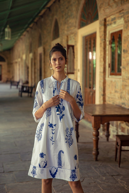 Botanical Tassel Kurta Cotton White
