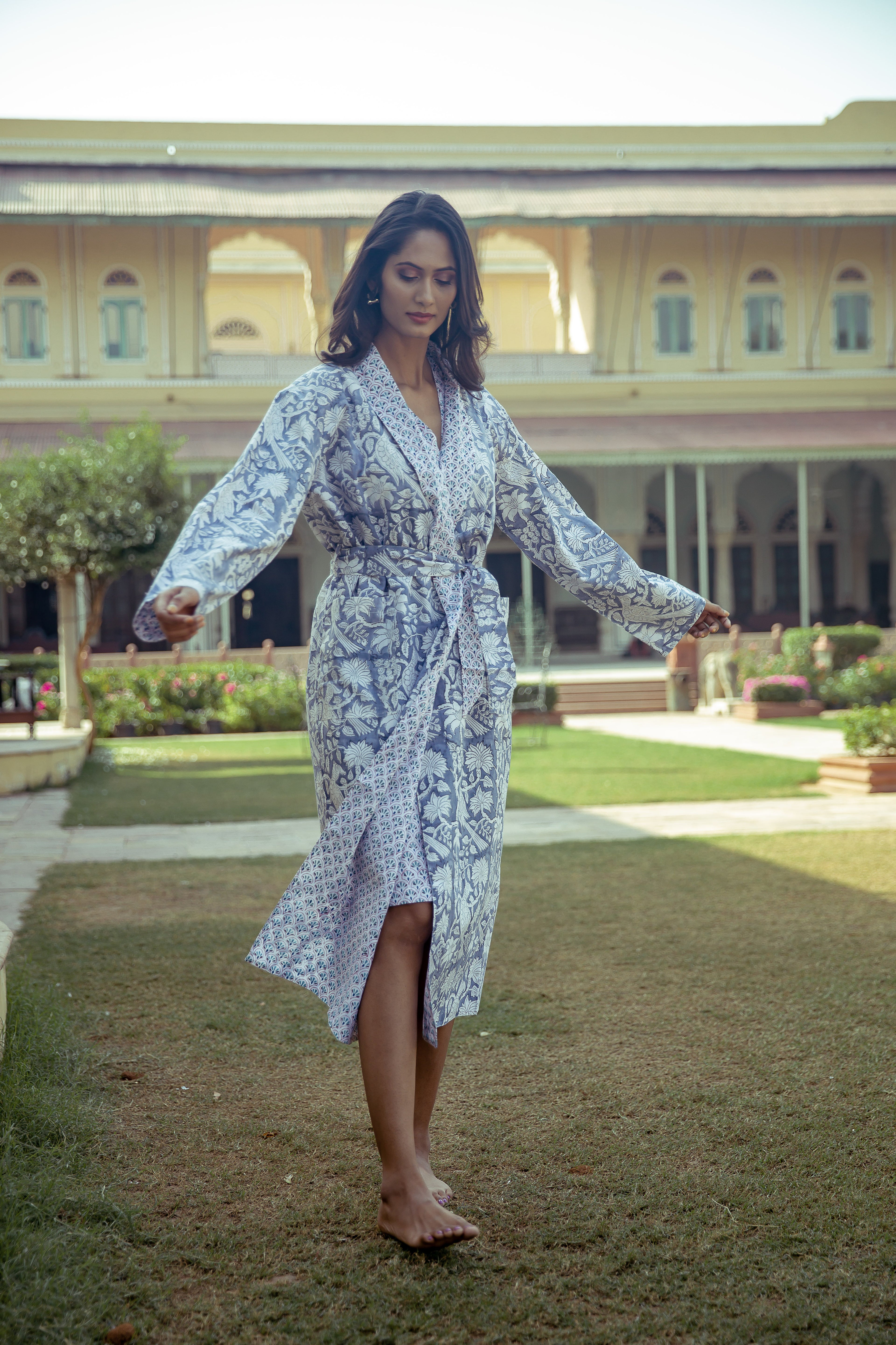 Paisley Reversible Robe Cotton Charcoal