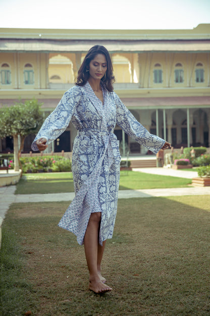 Paisley Reversible Robe Cotton Charcoal