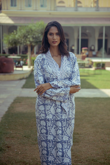 Paisley Reversible Robe Cotton Charcoal