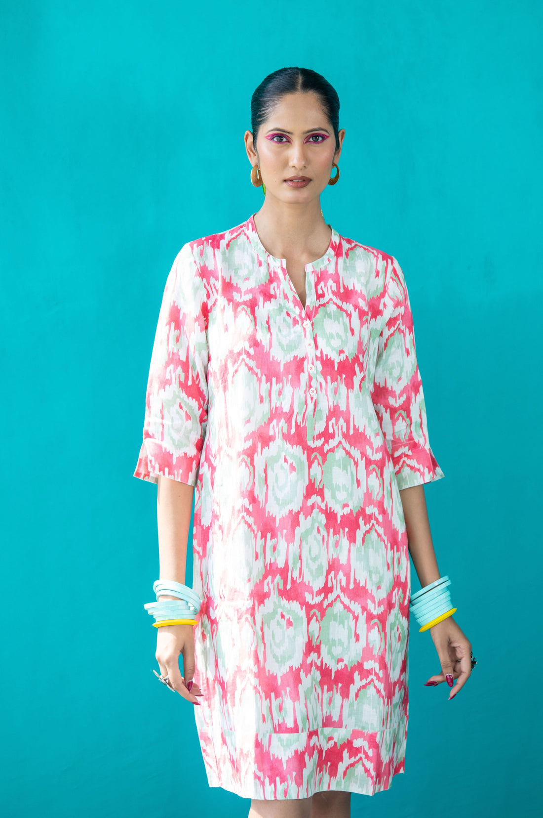 Swizzle Print Tunic Classic Dress Linen Pink