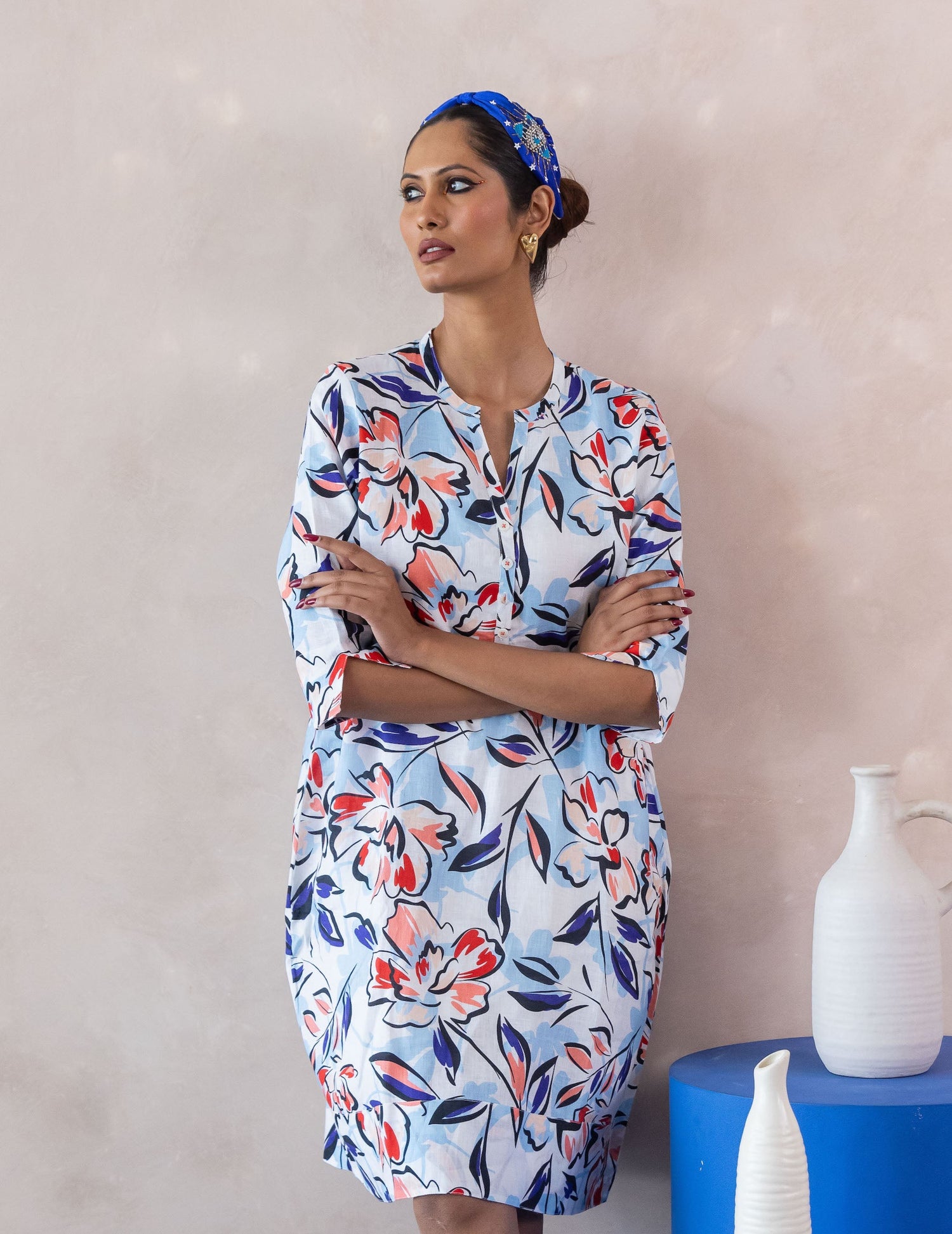 Capri Print Tunic Classic Dress Linen Multi