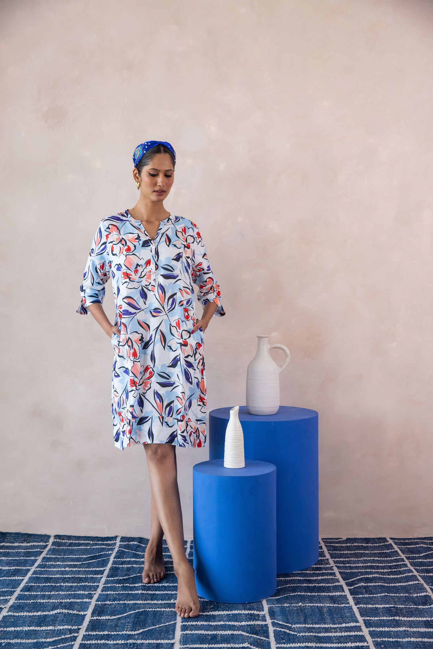 Capri Print Tunic Classic Dress Linen Multi