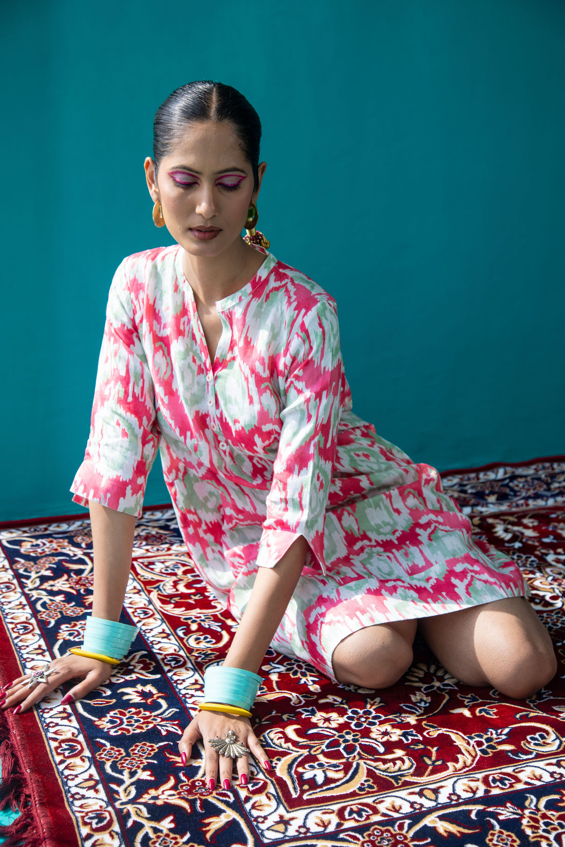 Swizzle Print Tunic Classic Dress Linen Pink