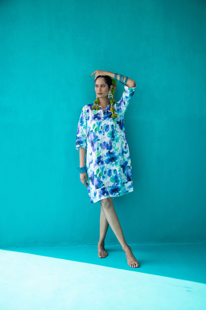Water Petal Print Tunic Classic Dress Linen Multi