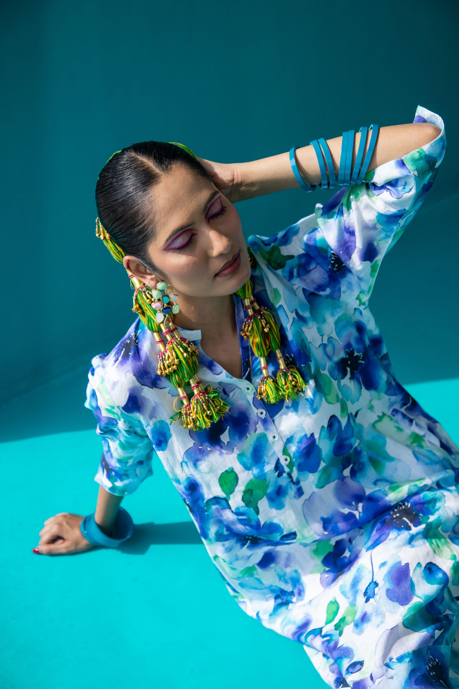 Water Petal Print Tunic Classic Dress Linen Multi