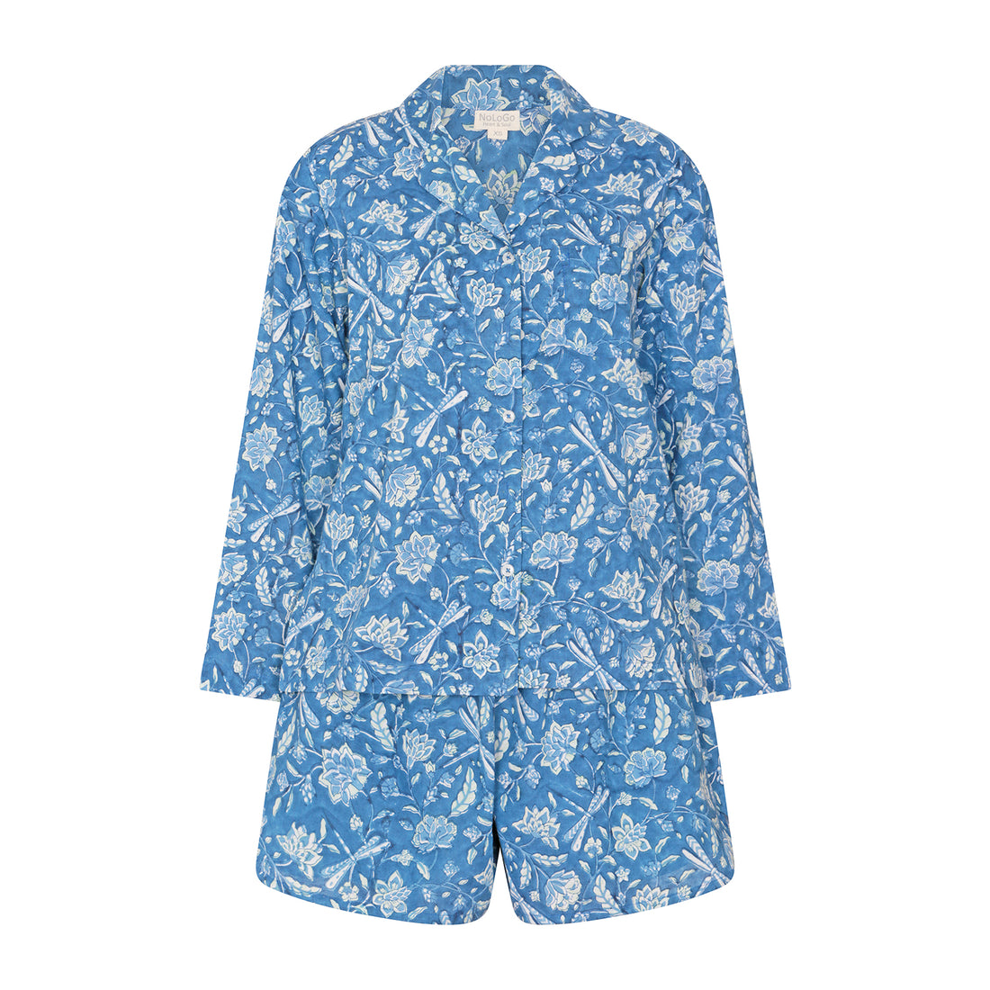 Hand Printed Cotton PJ Shorts set - Dragonfly Blue