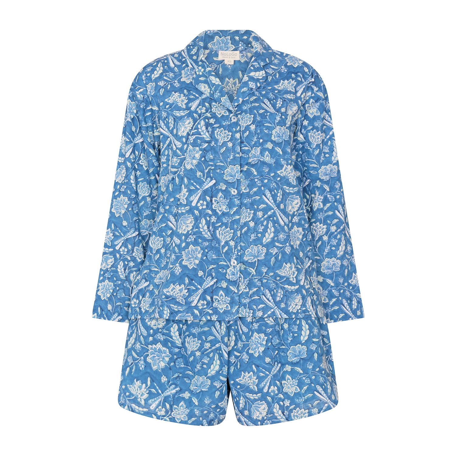 Hand Printed Cotton PJ Shorts set - Dragonfly Blue