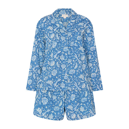Hand Printed Cotton PJ Shorts set - Dragonfly Blue