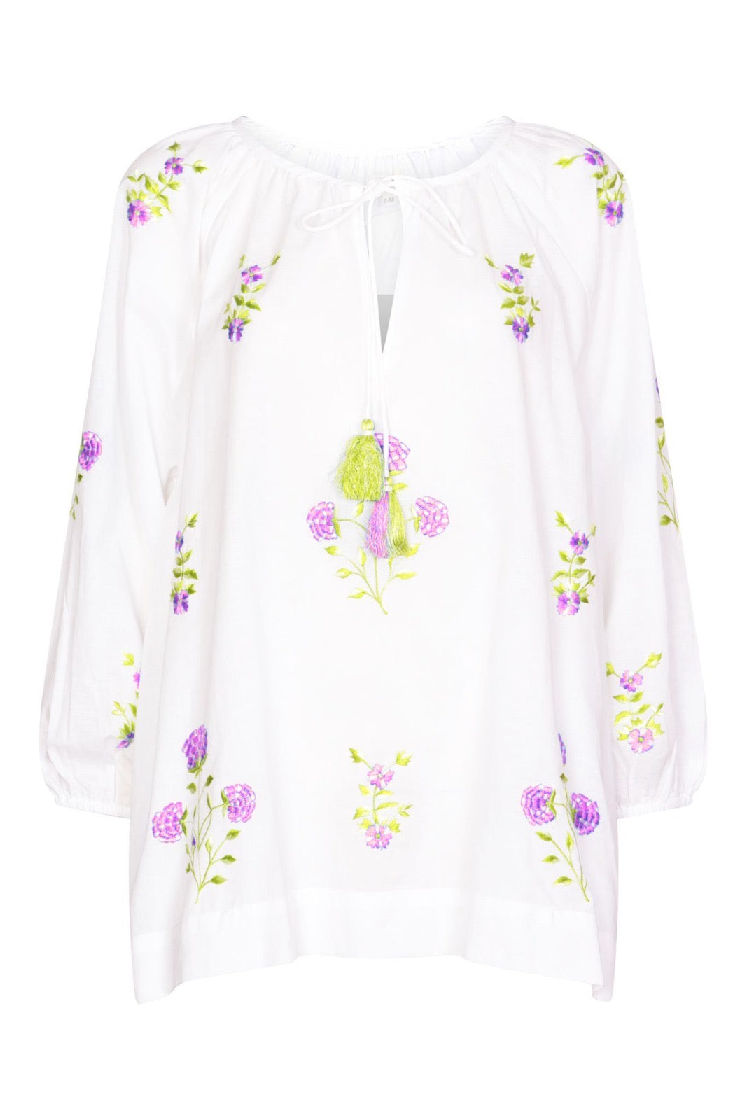 Drifter Gypsy Top with Pinks Cotton Cambric White