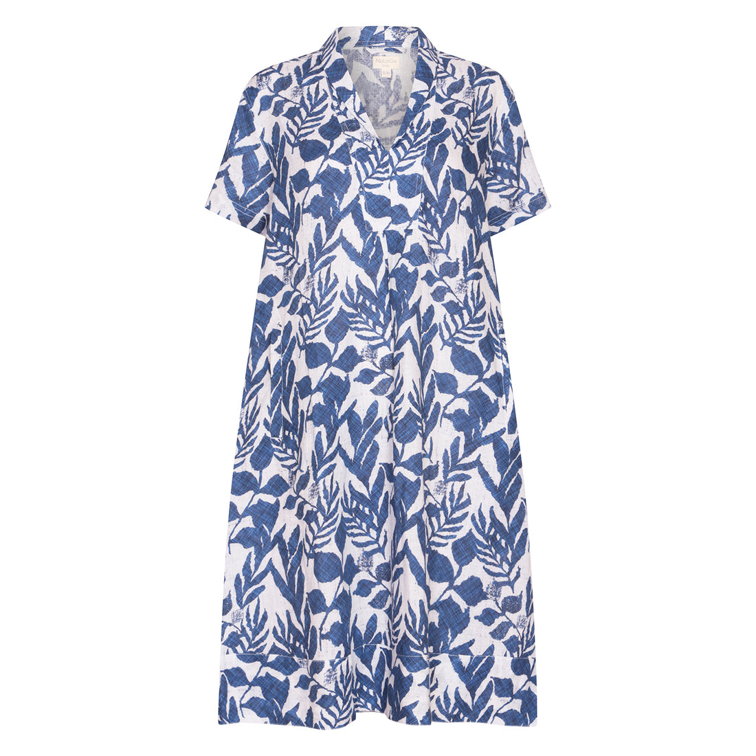 Elodie Short Sleeve Lino Print Tunic Dress Linen - Blue