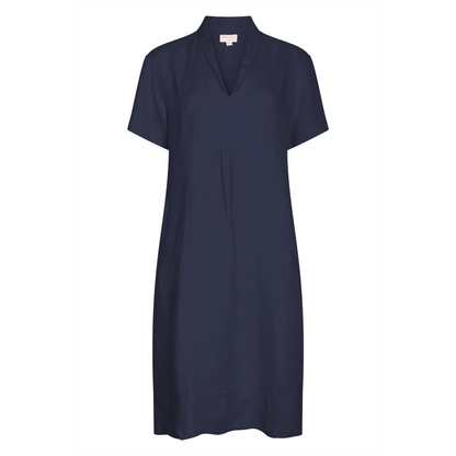 Elodie Short Sleeve Midi Dress Linen - Navy Blue