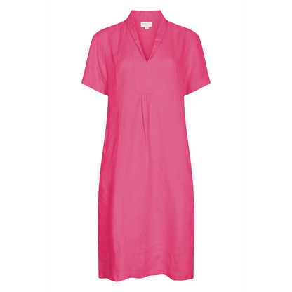Elodie Short Sleeve Midi Dress Linen - Peony Pink